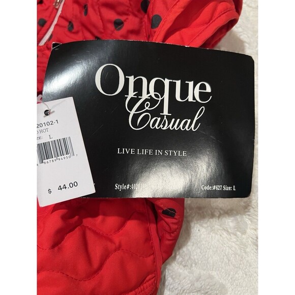 NWT Onque Casual red and black Polka Dot quilted lightweight Zip Front vest L - Picture 7 of 7